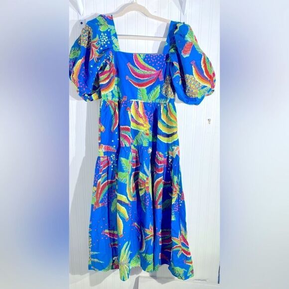 NWT FARM Rio Blue Banana Midi Dress Size S - Picture 2 of 16